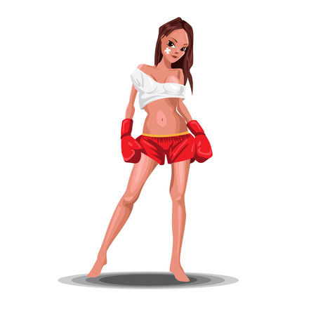 Vector beautiful woman boxer in red glovesのイラスト素材