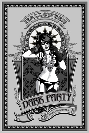Dark party. Muerto girl with  skullのイラスト素材