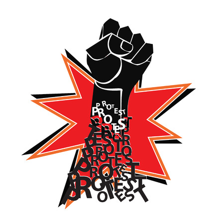 Red and black poster with fist. Protest.のイラスト素材