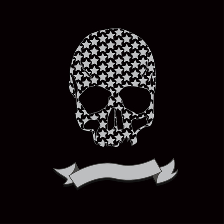 Vector Black and White Tattoo Ribbon Skull  Illustrationのイラスト素材