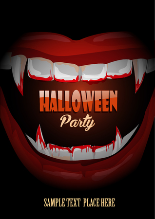 Halloween club party poster with vampire teeth .のイラスト素材