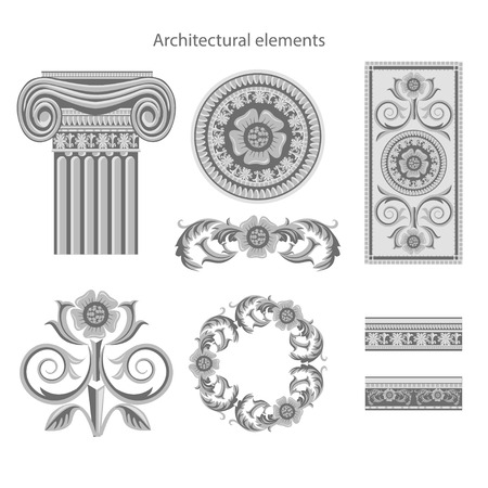 Classic architectural elements set on white backgroundのイラスト素材