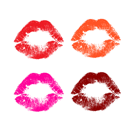 Print  set of pink lips. Vector illustration on a white background.のイラスト素材