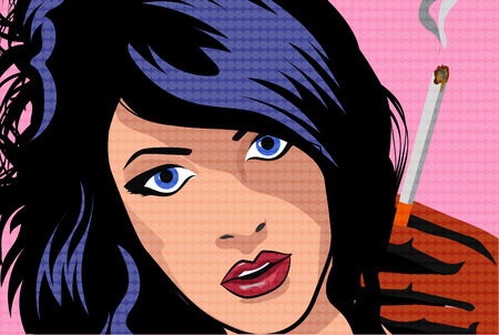 The beautiful girl smokes a cigarette. Pop art styleのイラスト素材