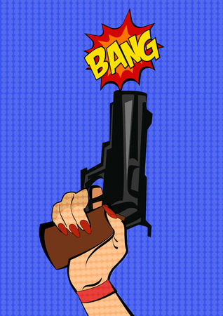 Gun in woman hand. Pop art stile.のイラスト素材