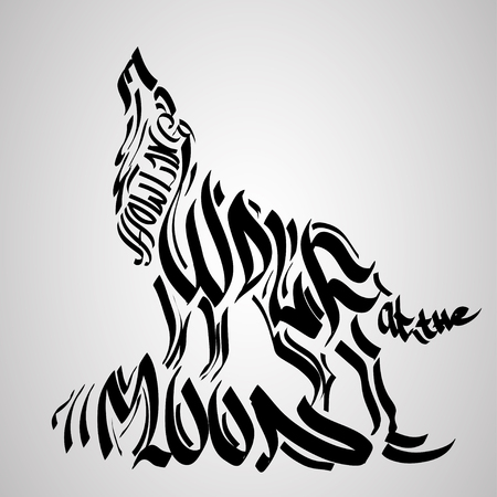 Wolf silhouette with concept text inside. Vector illustrationのイラスト素材