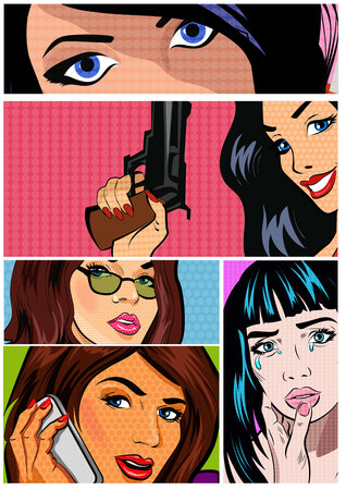 Illustrations for comic books with retro girl in pop art style.のイラスト素材