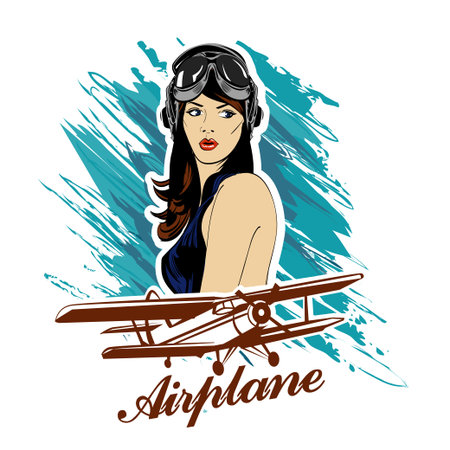 Pin up girl pilot aviation army beauty retro vintage emblemのイラスト素材