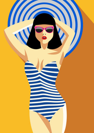 woman in a striped bathing suitのイラスト素材