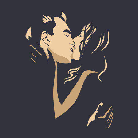Man and woman couple lovers kissing.のイラスト素材