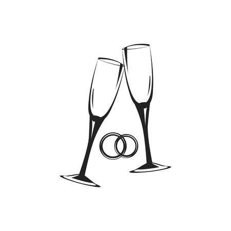 Champagne glasses.Golden wedding celebration.Scalable vectorのイラスト素材
