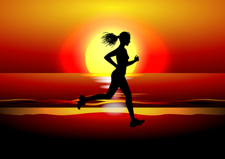 Woman running on the beach. Vector illustrationのイラスト素材