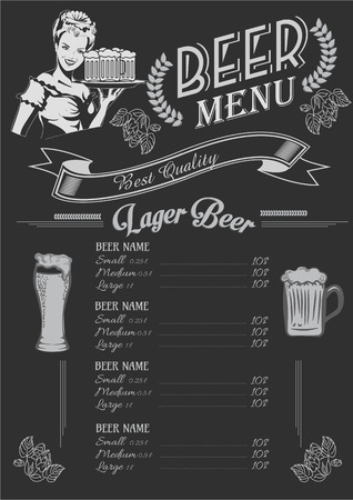Vintage chalk drawing beer menu design. Restaurant menu.のイラスト素材