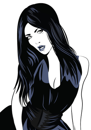 Illustration of a fashion model posing in an elegant black dress.のイラスト素材