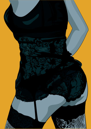 Sexy girl in black dress. Vector illustrationのイラスト素材