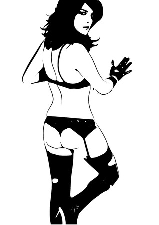Sexy pin-up girl in lingerie, vector illustration background.のイラスト素材