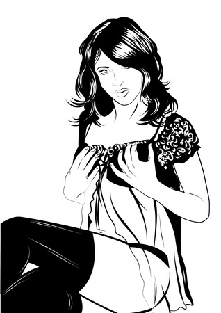 Vector fashion illustration of sensual woman in lingerieのイラスト素材