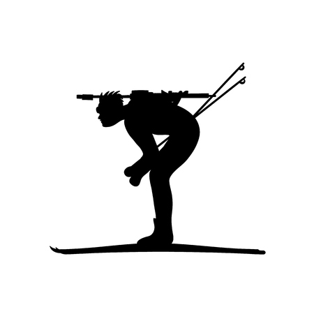 Biathlete runs sprint. Black isolated vector iconのイラスト素材