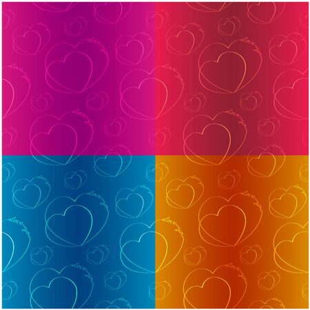 Hearts with an inscription made by one line. Set of vector seamless texturesのイラスト素材