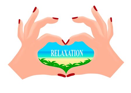 Hands in the shape of a heart show the dreams of people. Gift magnet. Vector illustrationのイラスト素材