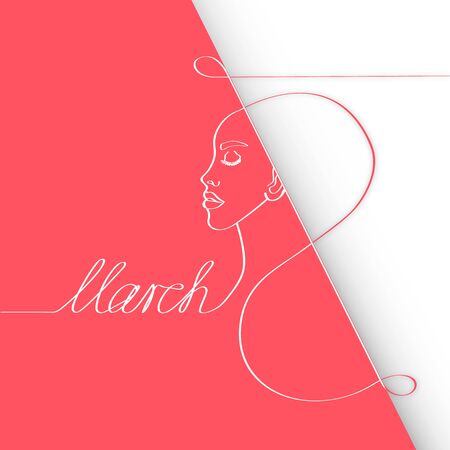 Postcard on March 8, made by one continuous line. Vector stock illustrationのイラスト素材