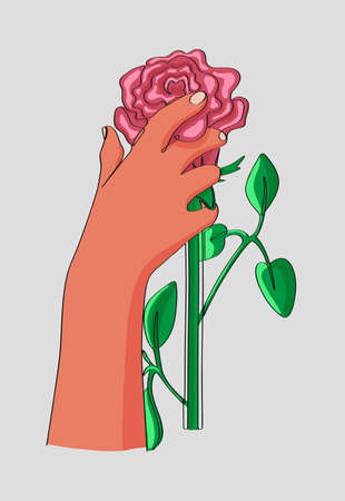 Womans hand holding a beautiful rose. Stock vector illustrationのイラスト素材