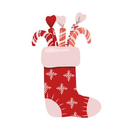 Christmas sock with candy. Vector