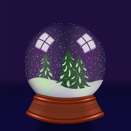 A beautiful snow globe on a blue background. Vectorのイラスト素材