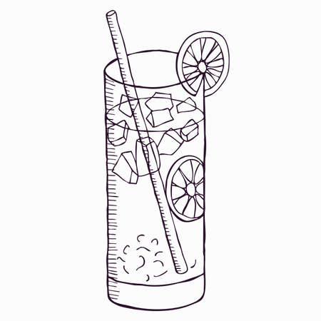 Refreshing orange cocktail. Line art, vector illustrationのイラスト素材