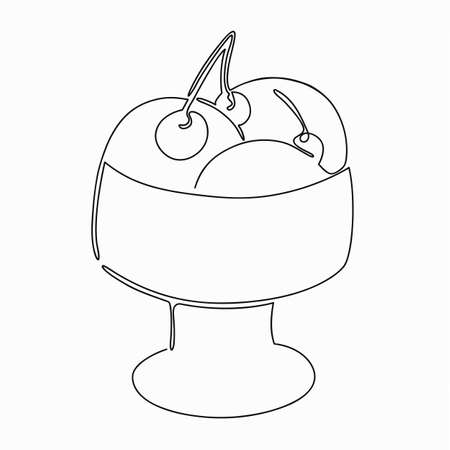 Ice cream bowl with cherries. Line artのイラスト素材