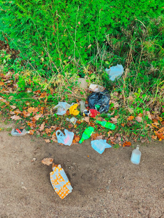 Garbage on the corner of the streetの写真素材