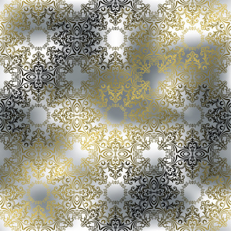 Seamless background of Silver color in the style of baroque. Damask wallpaperの写真素材