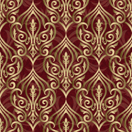 Seamless damask pattern. Wallpaper in the style of Baroque. Vector illustration. red and gold colorのイラスト素材