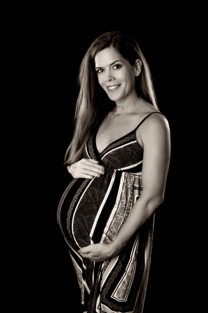 Black and white portrait of a beautiful pregnant womanの写真素材