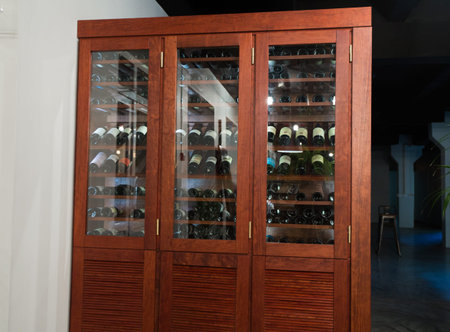 Large wooden wine rack in the restaurant side view