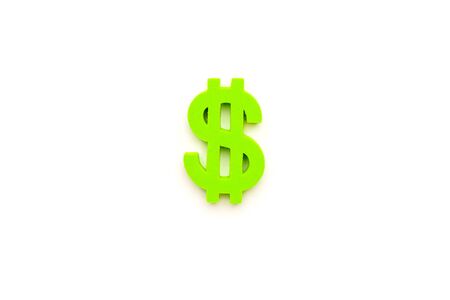 American dollar symbol green color on white background, minimal flatlay top viewの写真素材