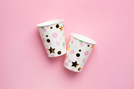 Disposable Paperware for the holiday, eco paper dishes glasses top view