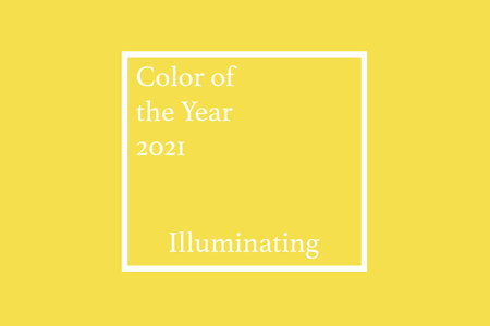 Color of the year 2021. Illuminating and Ultimate Gray. Yellow and Gray background, web banner with office notebook, mobile phone, glasses and papers top viewの写真素材