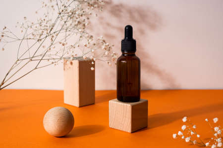 A empty wooden box isolated on pink pastel background top view.の写真素材