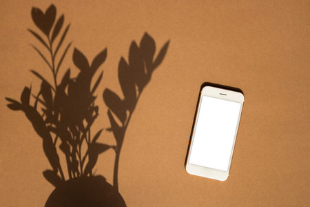 Smartphone on brown pastel colored background. Mobile phone Mock up for game design, mobile...