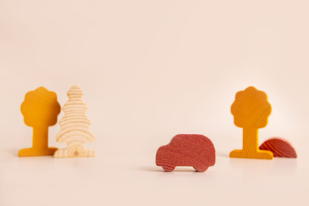Childrens toys of tree shapes for creativity and skills development, eco figures made of wood, the...