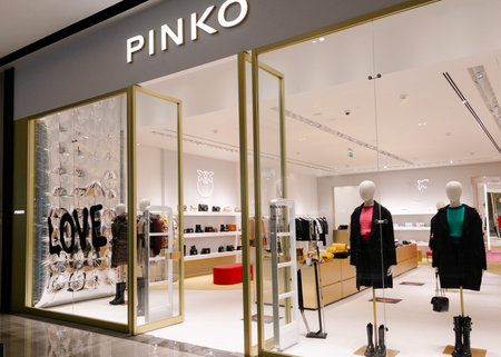 Moscow, Russia 02 01 February 2022 Style female mannequins show Sale winter spring clothes...
