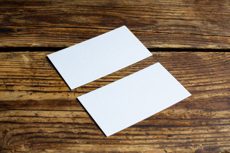 Contemporary set for print design. Modern business card design template. Presentation concept. Modern communication. Wooden background. Vintage style design.の写真素材