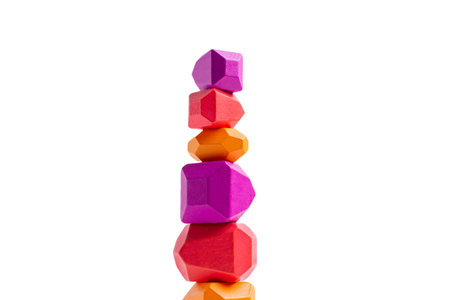 Wooden colorful toy blocks isolated , rainbow color. Baby development. Design element.