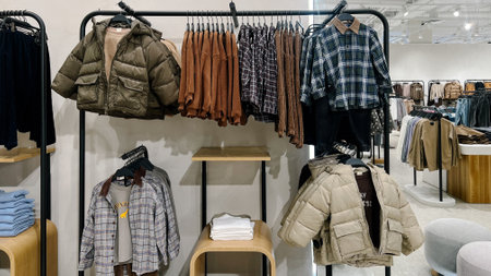 Moscow,Russia 01 10 2024 Clothes magazine shop in Paveletskaya plaza station , man, kids and women modern clothes mannequin shoppingのeditorial素材