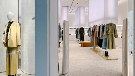 Moscow,Russia 03 14 2024 Clothes magazine shop in Paveletskaya plaza station , man and women modern clothes mannequin shoppingのeditorial素材