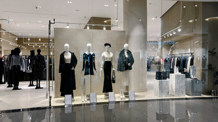 Moscow,Russia 01 10 2024 Clothes magazine shop in Paveletskaya plaza station , man, kids and women modern clothes mannequin shoppingのeditorial素材