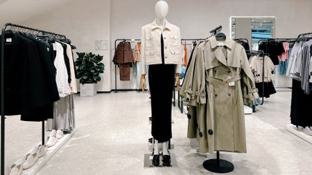 Moscow,Russia 03 14 2024 Clothes magazine shop in Paveletskaya plaza station , man and women modern clothes mannequin shoppingのeditorial素材