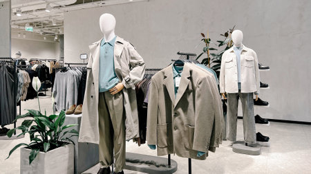 Moscow,Russia 03 14 2024 Clothes magazine shop in Paveletskaya plaza station , man and women modern clothes mannequin shoppingのeditorial素材