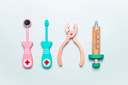 Childrens toys dentist profession , teeth and dental treatment toolsの写真素材